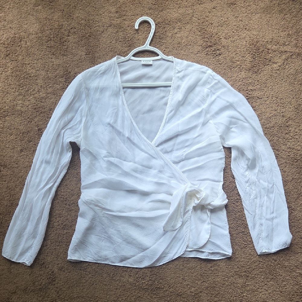 Babaton White Wrap Button-Down Blouse